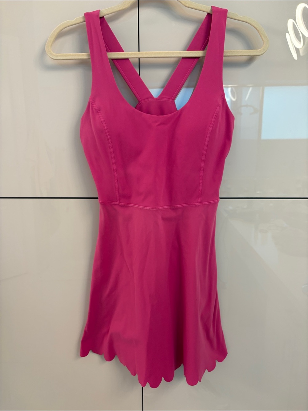 Pink Sleeveless Scallop Hem Fit-and-Flare Dress